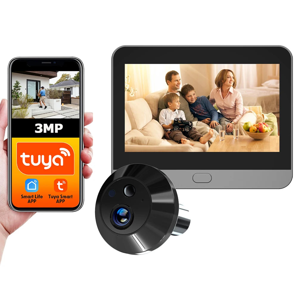 Tuya Smart Life APP 3MP 140° Wide View 2.4G Wifi Door Peephole Eye PIR Digital Night Vision Viewer Battery Camera Alexa Google
