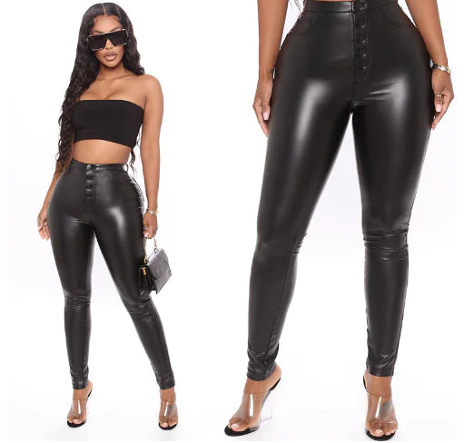 High Elasticity Slim Fit PU Leather Pants for Women