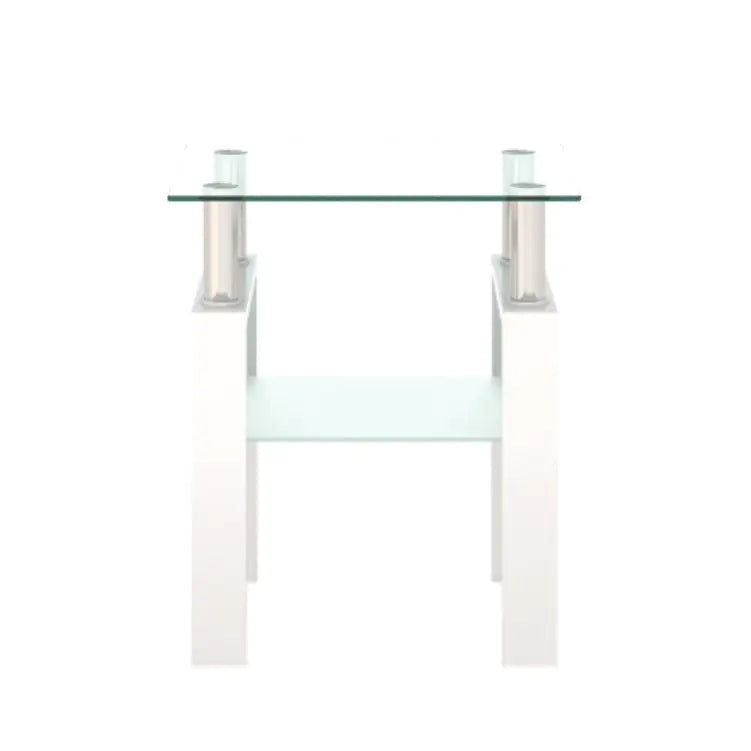 1-Piece Modern Tempered Glass Tea Table Coffee Table End Table, Square Table For Living Room, Transparent White