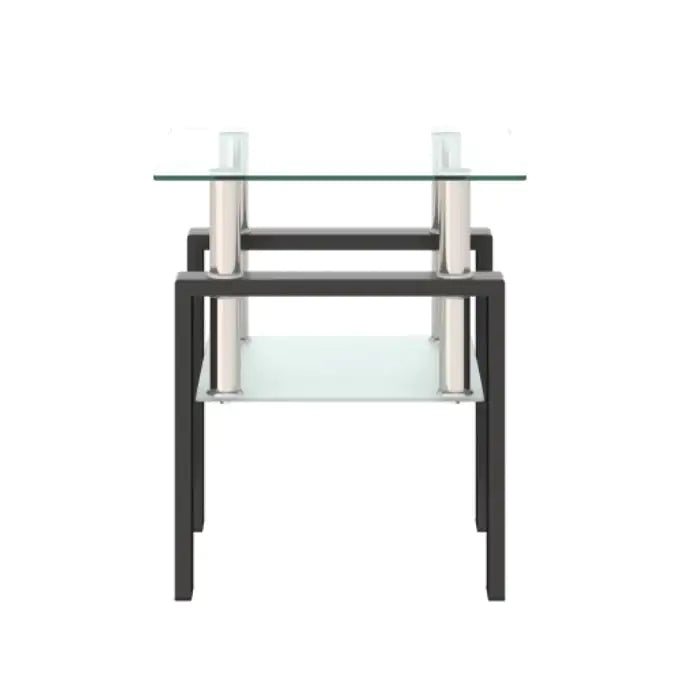 1-Piece Modern Tempered Glass Tea Table Coffee Table End Table, Square Table For Living Room, Transparent Black