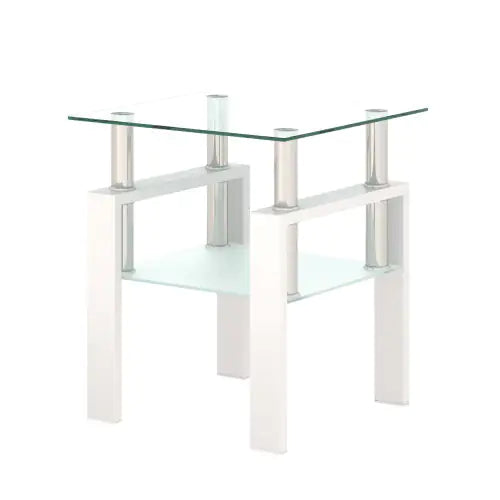 1-Piece Modern Tempered Glass Tea Table Coffee Table End Table, Square Table For Living Room, Transparent White