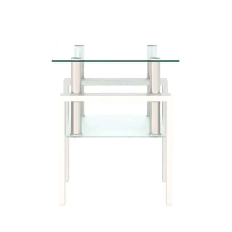 1-Piece Modern Tempered Glass Tea Table Coffee Table End Table, Square Table For Living Room, Transparent White